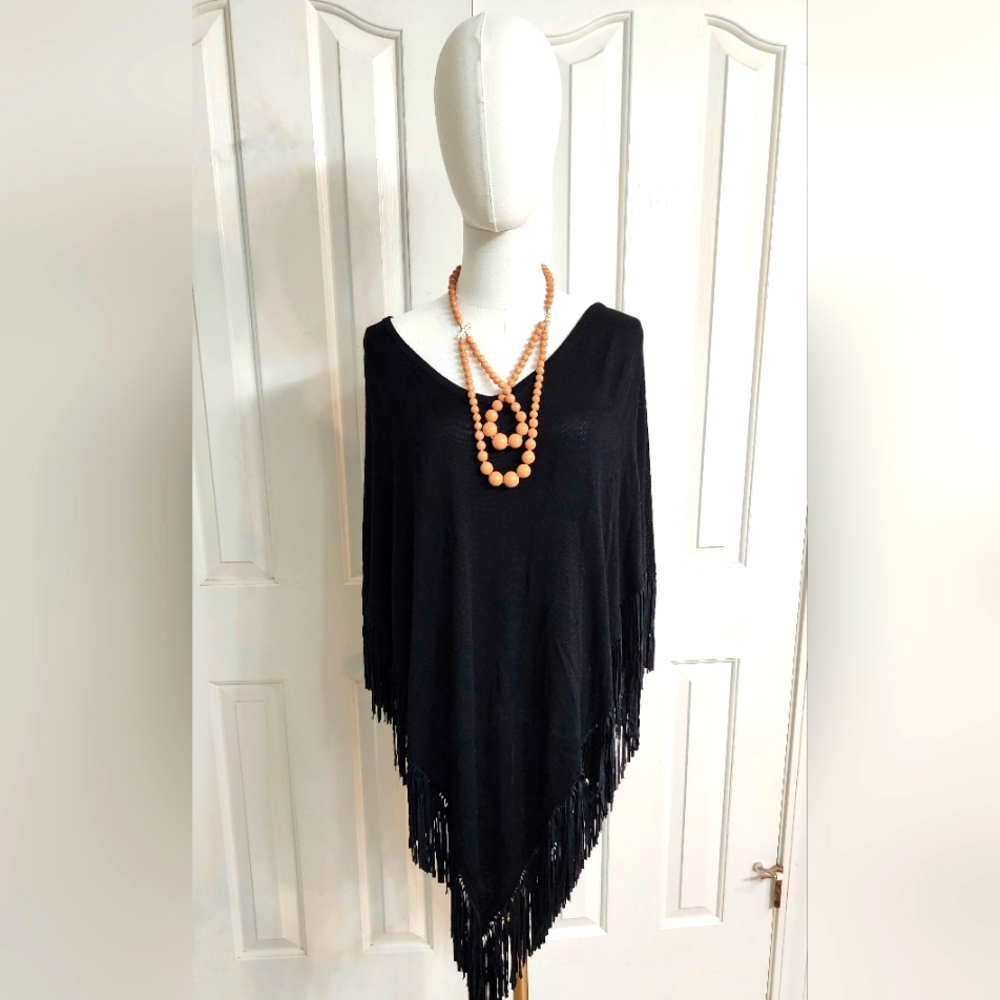 Black Fringe Shawl - Large - New